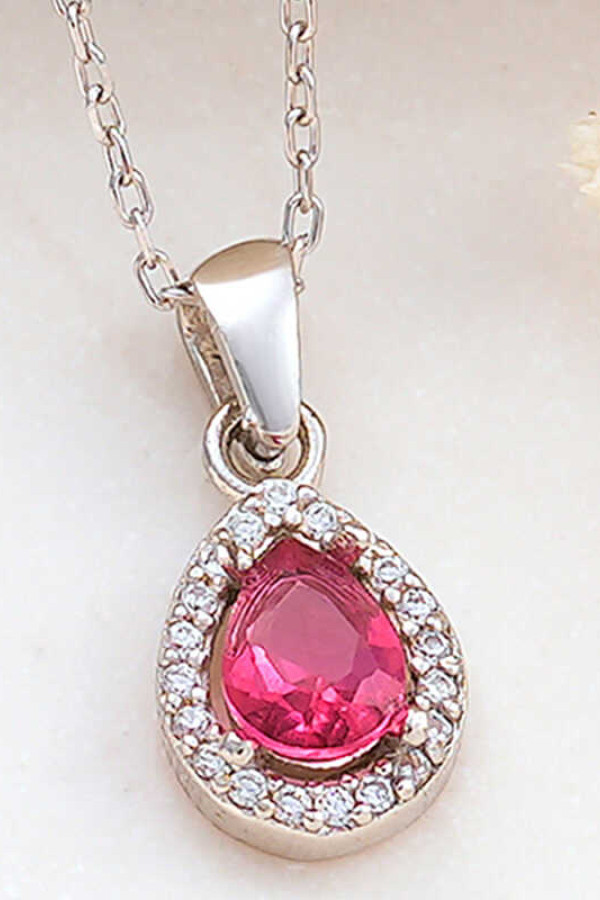 Gümüş Pembe Damla Zirkon Taşlı Kadın Kolye