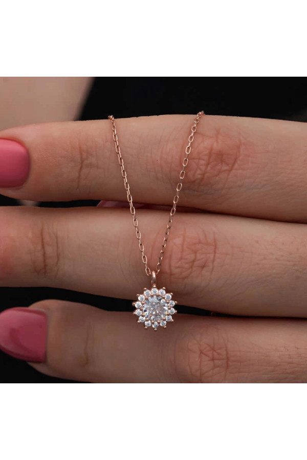 Gümüş Rose Minimal Yuvarlak Anturaj Kadın Kolye