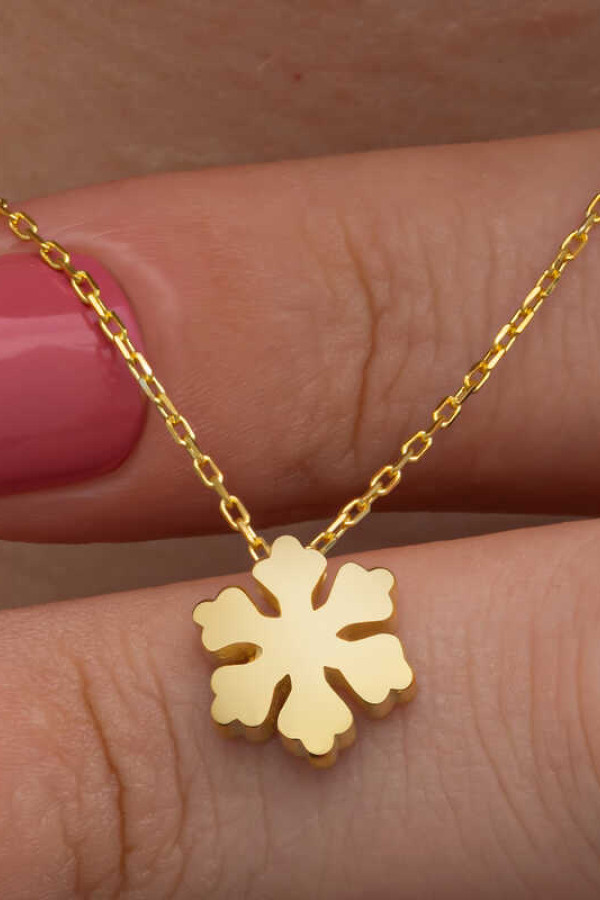 Gümüş Gold Minimal Kar Tanesi Kadın Kolye