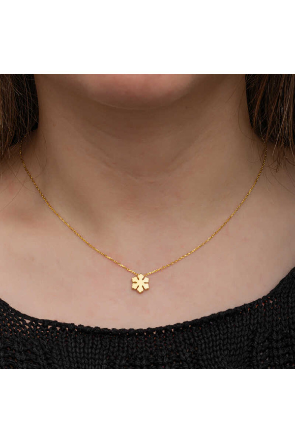Gümüş Gold Minimal Kar Tanesi Kadın Kolye