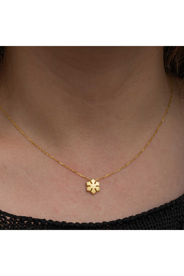 Gümüş Gold Minimal Kar Tanesi Kadın Kolye