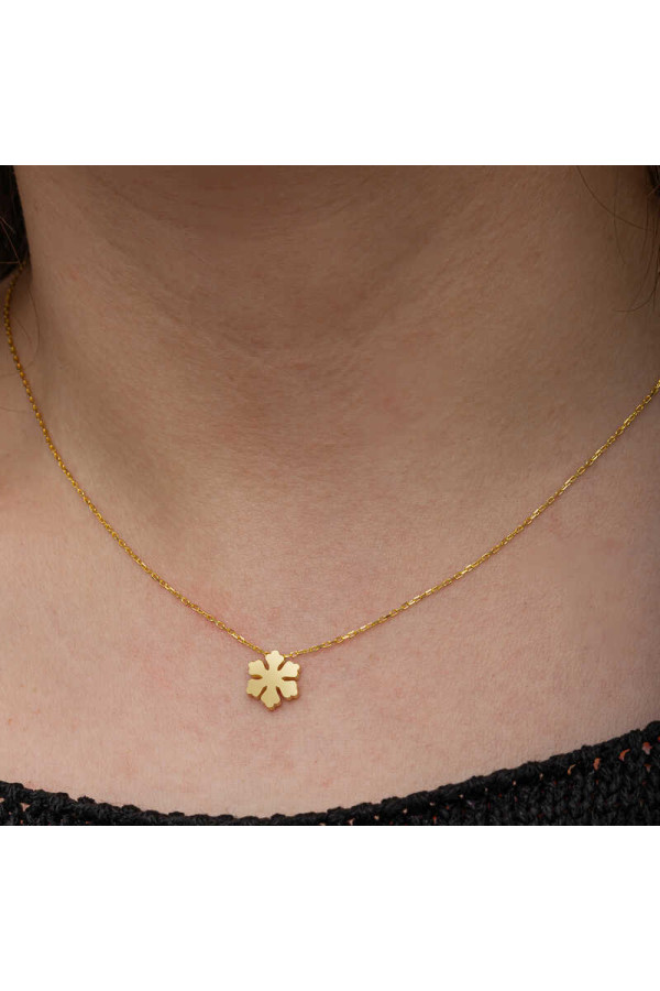Gümüş Gold Minimal Kar Tanesi Kadın Kolye