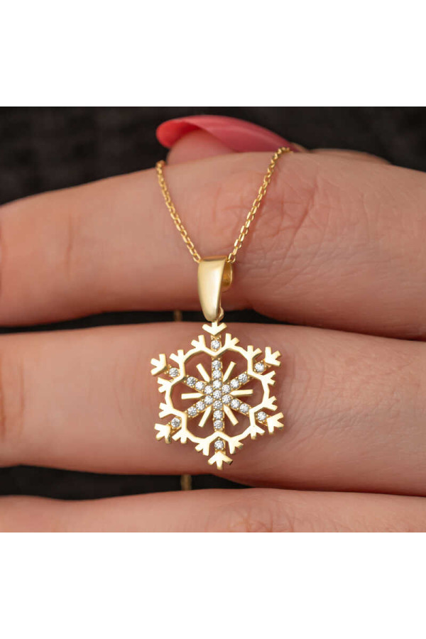 Gümüş Gold Kar Tanesi Kadın Kolye