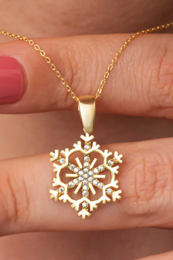Gümüş Gold Kar Tanesi Kadın Kolye