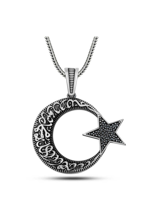Gümüş Kelime-i Tevhid Yazılı Taşlı Erkek Kolye