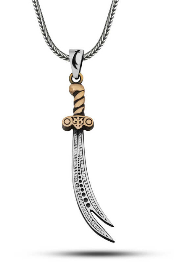 Gümüş Desenli Zülfikar Kılıcı Erkek Kolye
