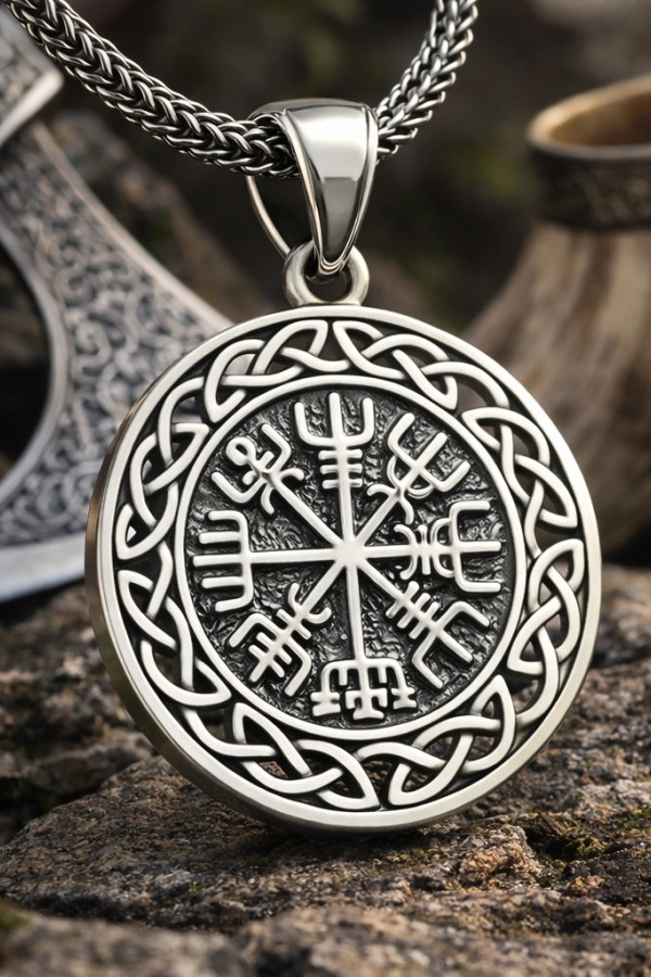 Gümüş Vegvisir Viking Pusulası Erkek Kolye