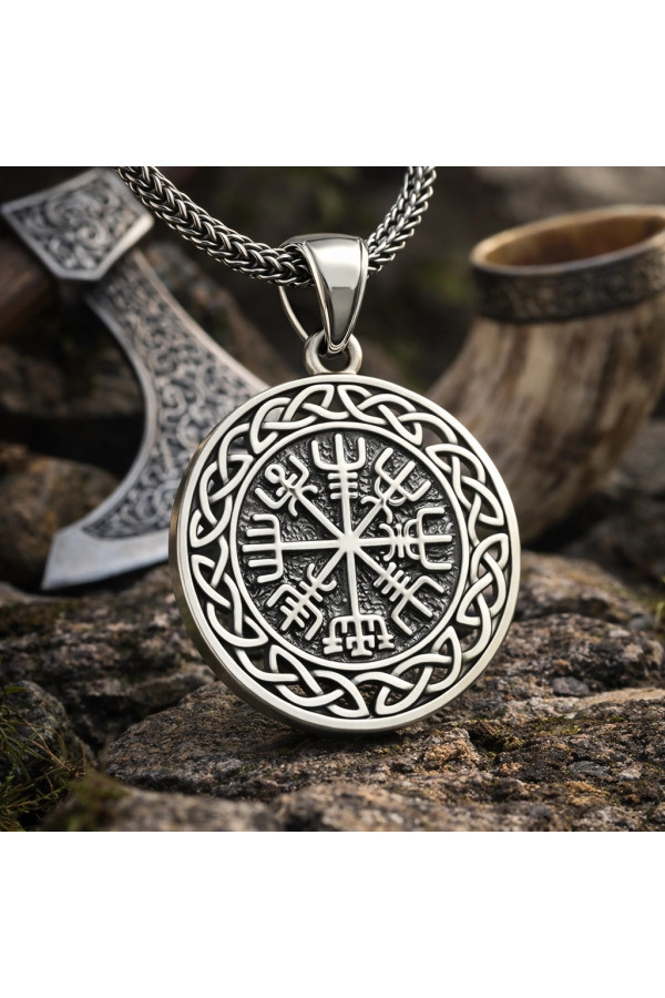 Gümüş Vegvisir Viking Pusulası Erkek Kolye