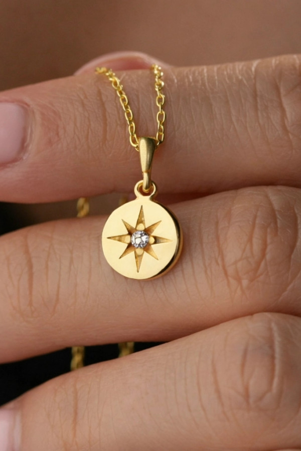 Gümüş Gold Minimal Yıldız Kadın Kolye
