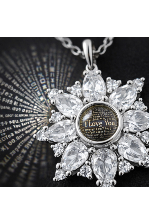 Gümüş 100 Dilde Seni Seviyorum Lotus Kadın Kolye