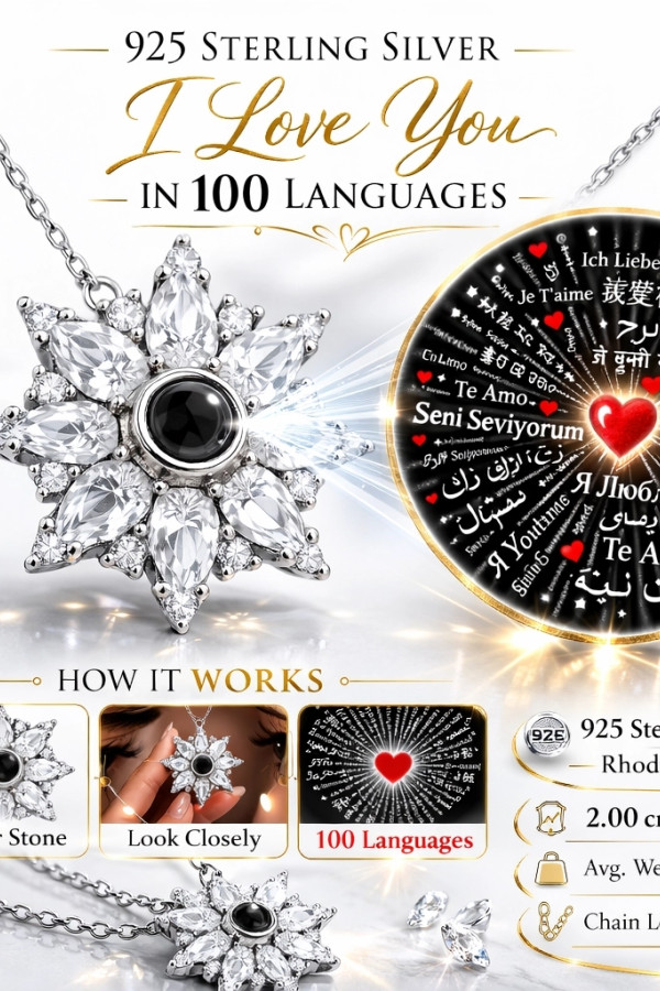 Gümüş 100 Dilde Seni Seviyorum Lotus Kadın Kolye