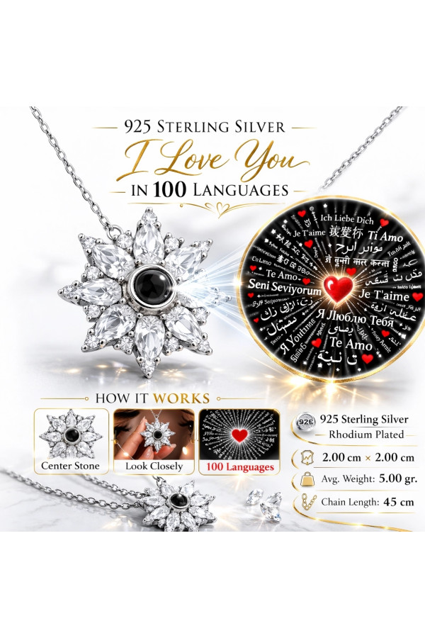 Gümüş 100 Dilde Seni Seviyorum Lotus Kadın Kolye