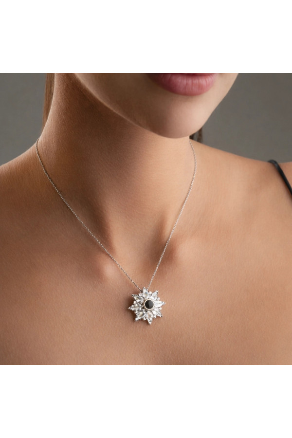 Gümüş 100 Dilde Seni Seviyorum Lotus Kadın Kolye
