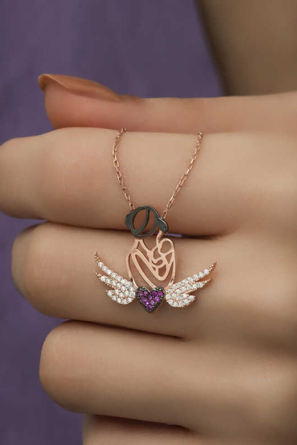 Gümüş Rose Kalpli Anne Ve Çocuk Kolye
