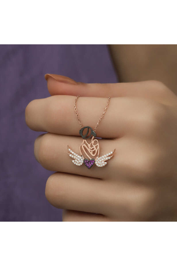 Gümüş Rose Kalpli Anne Ve Çocuk Kolye