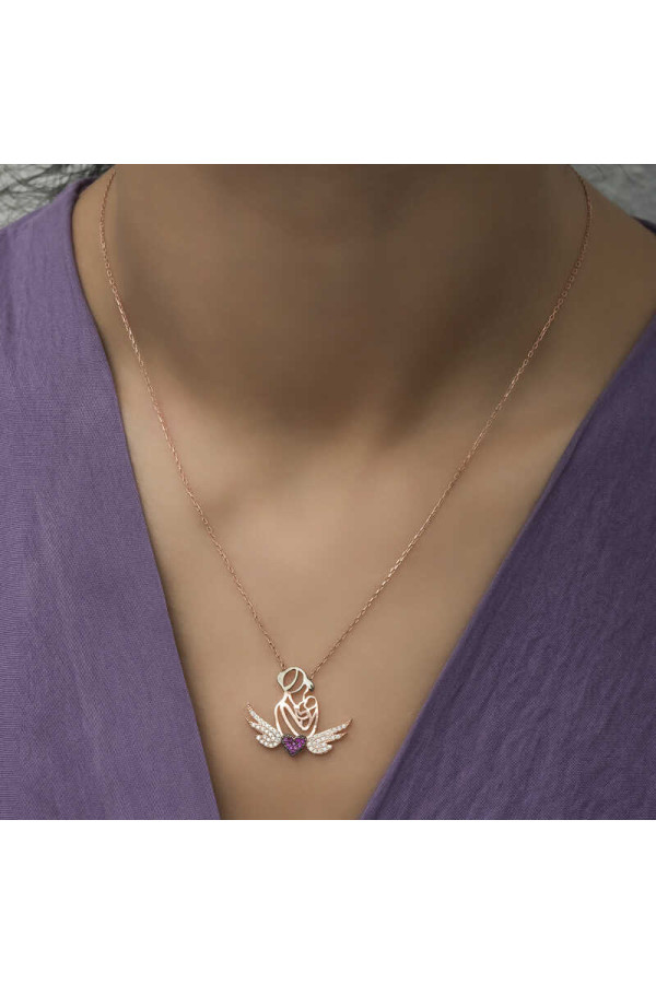 Gümüş Rose Kalpli Anne Ve Çocuk Kolye