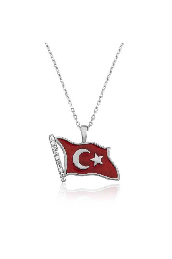 Gümüş Türk Bayrağı Bayan Kolye