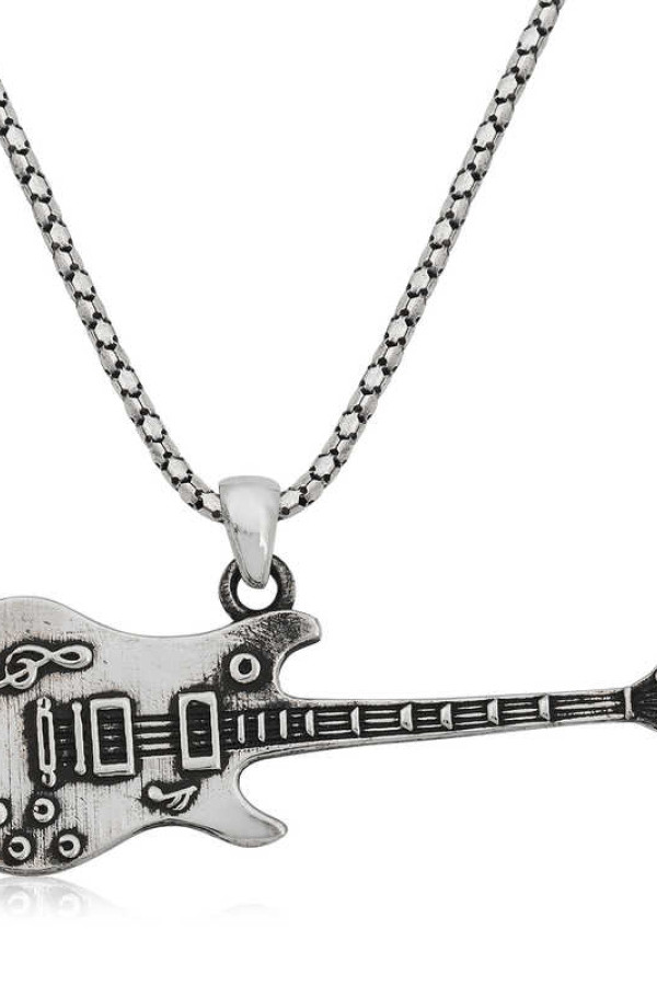 ​Gümüş Elektro Gitar Erkek Kolye