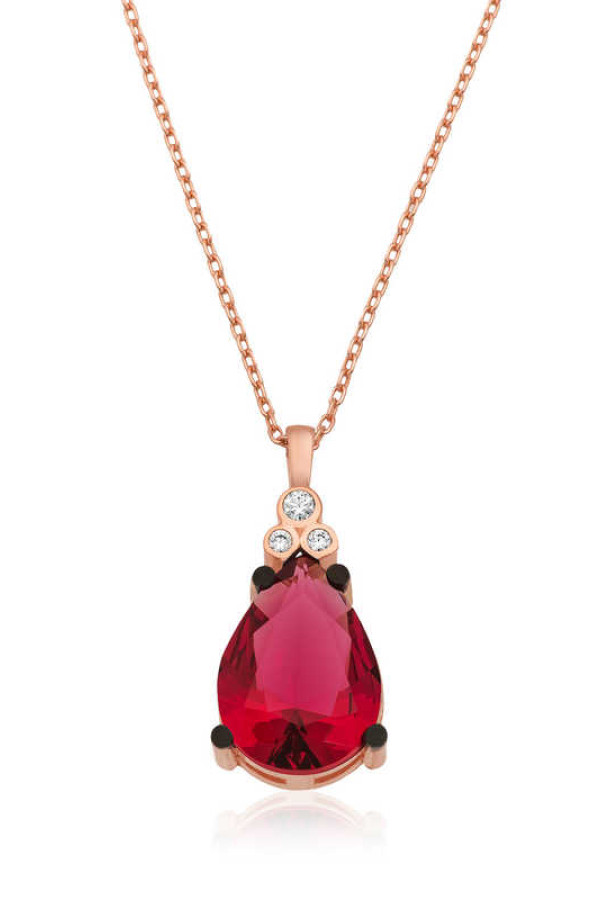 Gümüş Kırmızı Topaz Damla Kolye