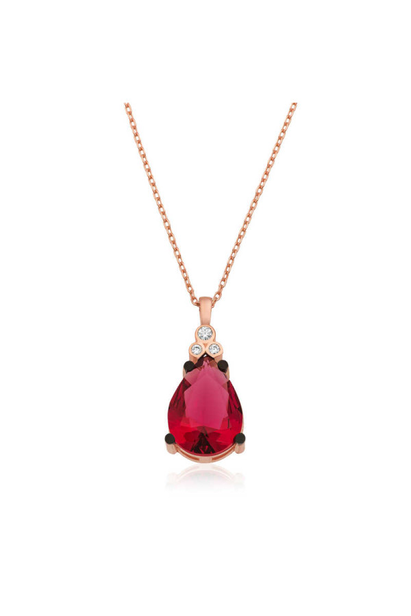Gümüş Kırmızı Topaz Damla Kolye