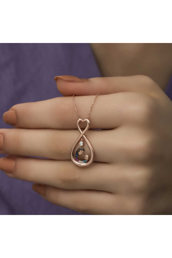 Gümüş Rose Sonsuz Kalpli Anne Çocuk Kolyesi