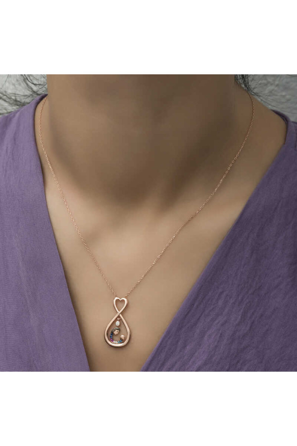 Gümüş Rose Sonsuz Kalpli Anne Çocuk Kolyesi