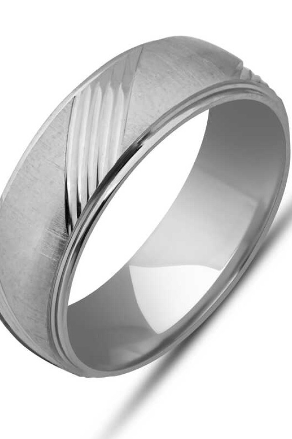 Gümüş Çizgi Desenli Rodyum Alyans