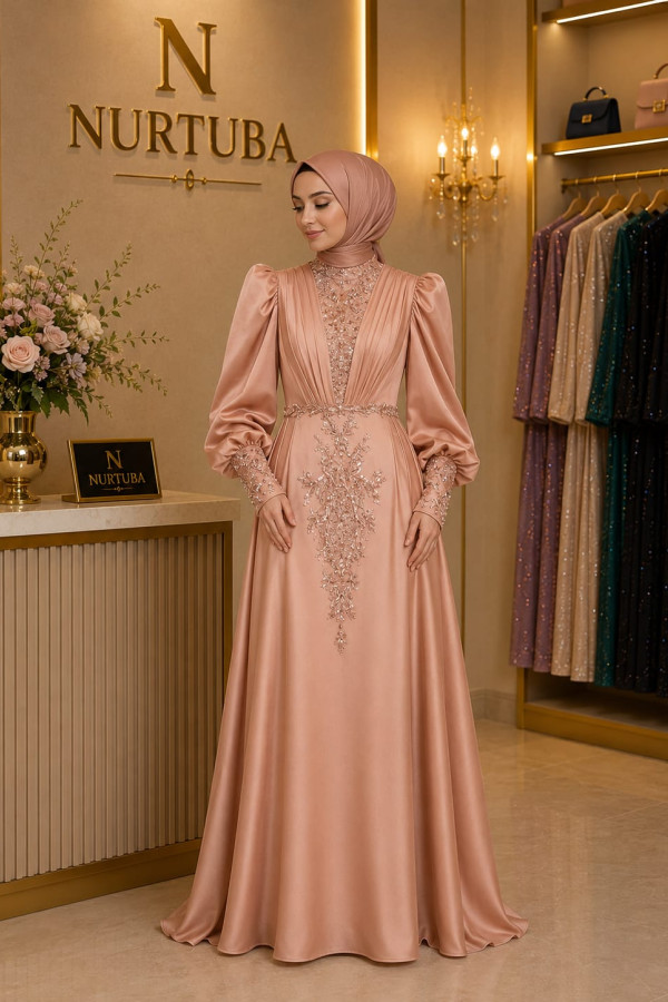 Aylin Abiye Karamel 38 BEDEN