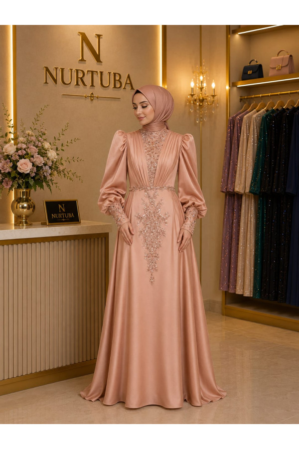Aylin Abiye Karamel 38 BEDEN