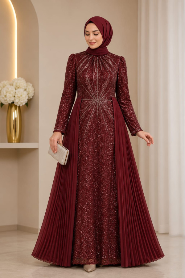 Dantel Pilise Abiye-Bordo