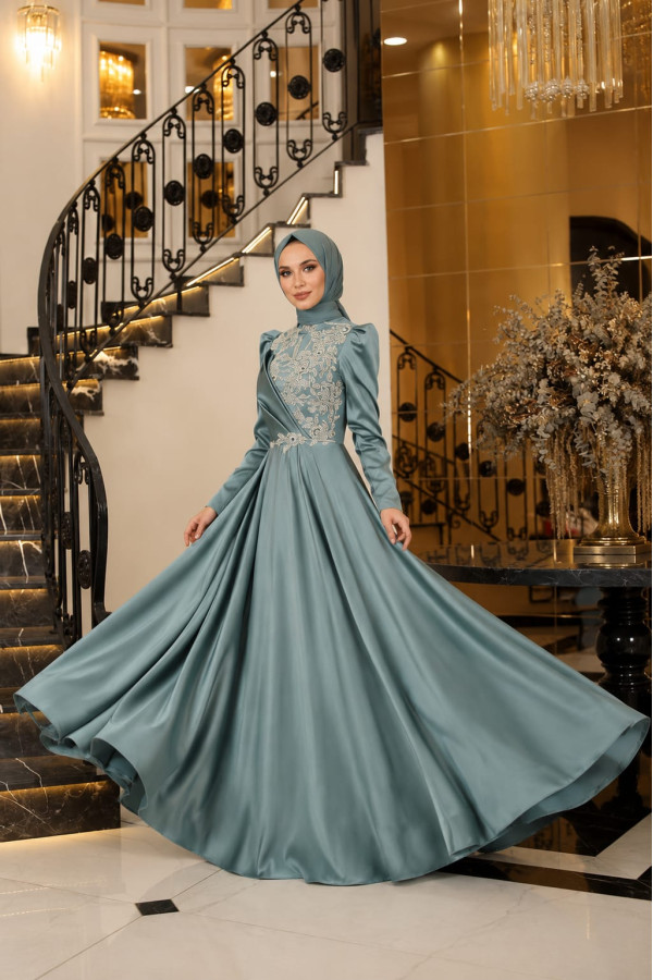 Nilufer Evening Dress - Mint - 38 Size