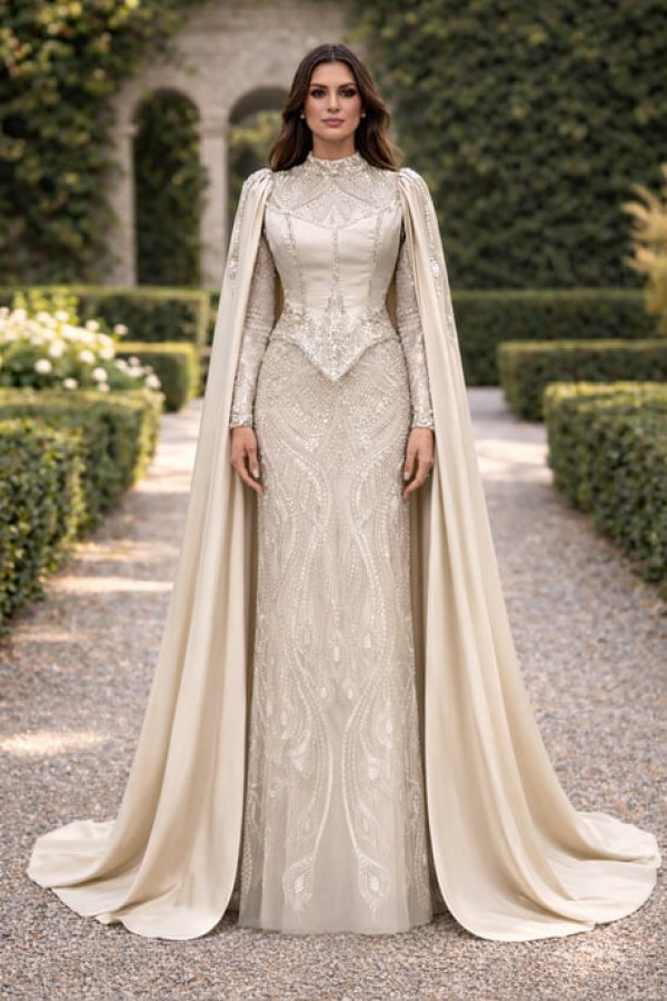 Efsun Tesettür Abiye Bej