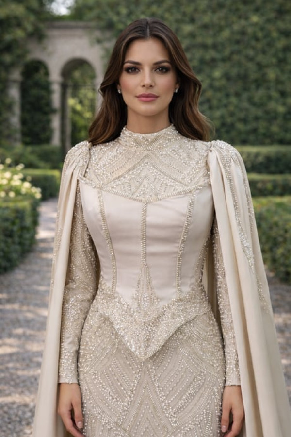 Efsun Tesettür Abiye Bej