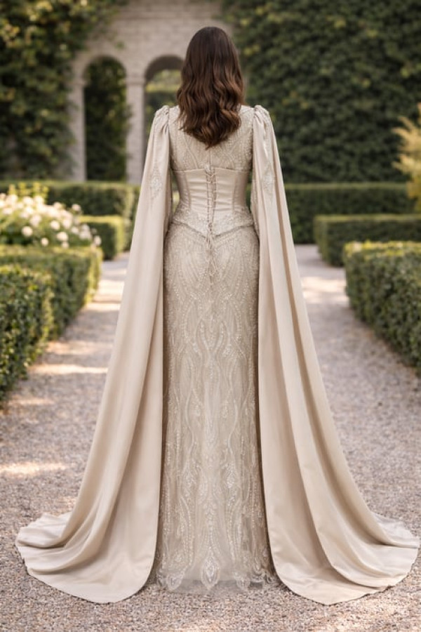 Efsun Tesettür Abiye Bej