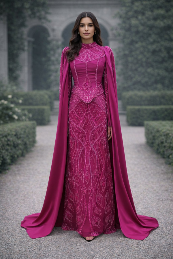 Efsun Tesettür Abiye fuşya