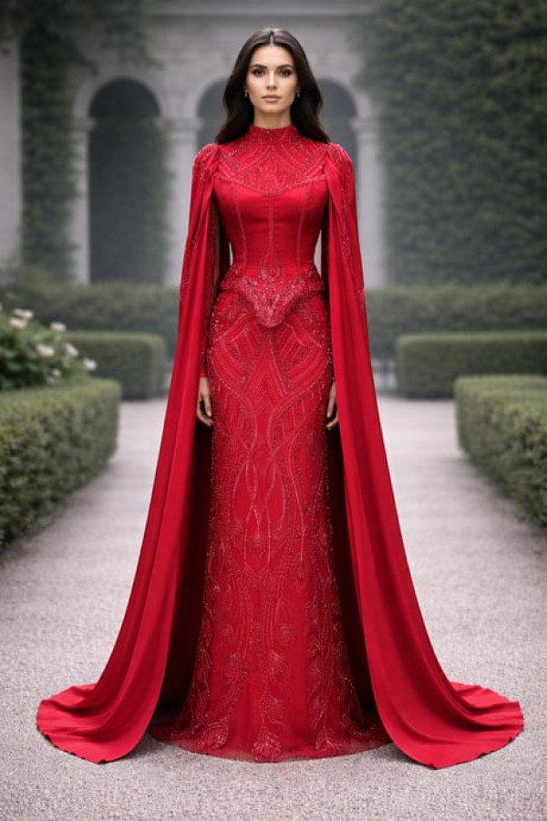 Efsun Tesettür Abiye Kırmızı