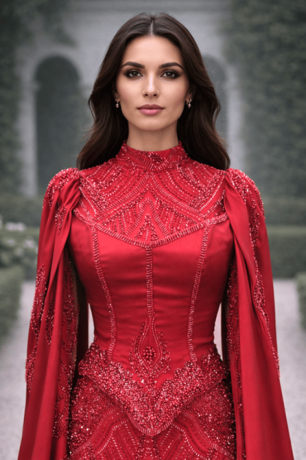 Efsun Tesettür Abiye Kırmızı