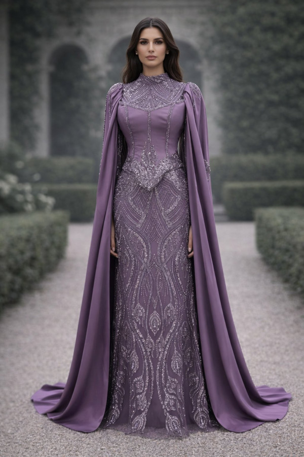 Efsun Tesettür Abiye Lila