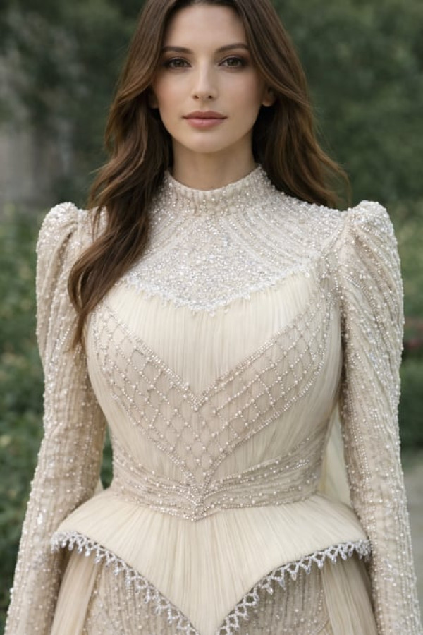 Neva Tesettür Abiye Bej