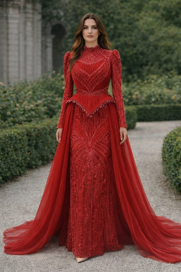 Neva Tesettür Abiye Kırmızı