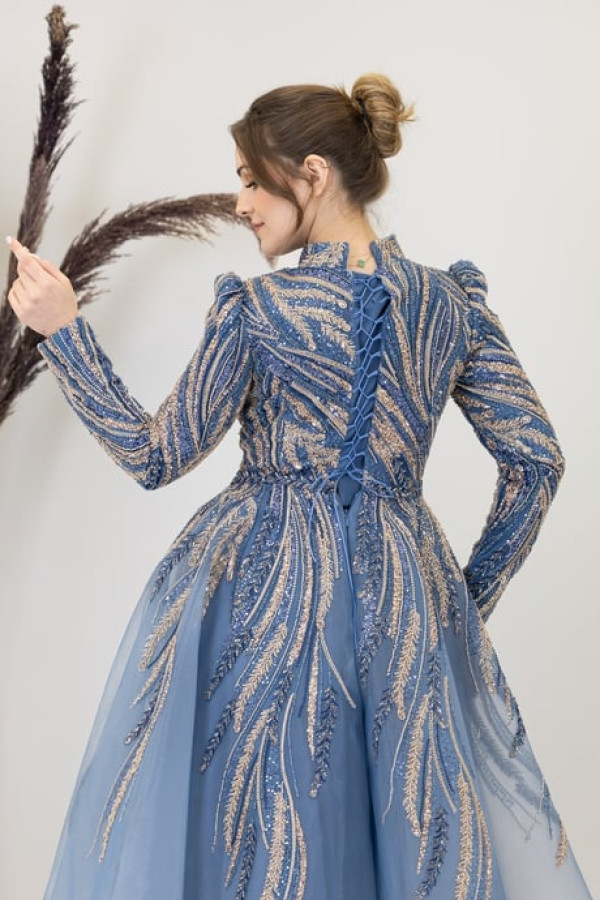 Kübra Tesettür Abiye İndigo