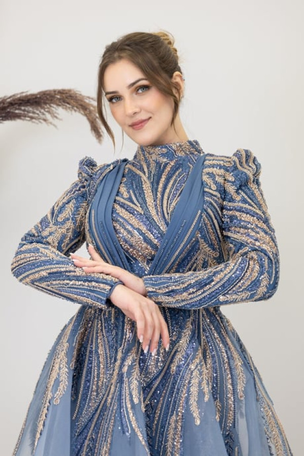 Kübra Tesettür Abiye İndigo