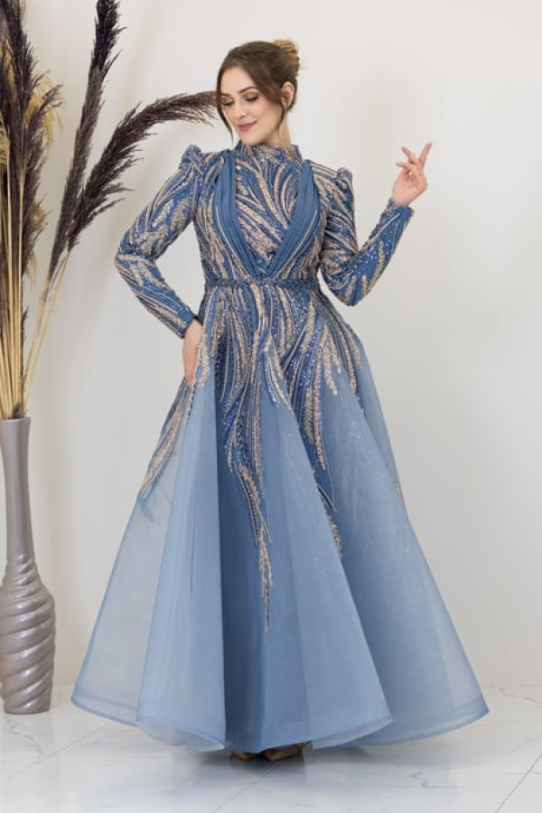 Kübra Tesettür Abiye İndigo