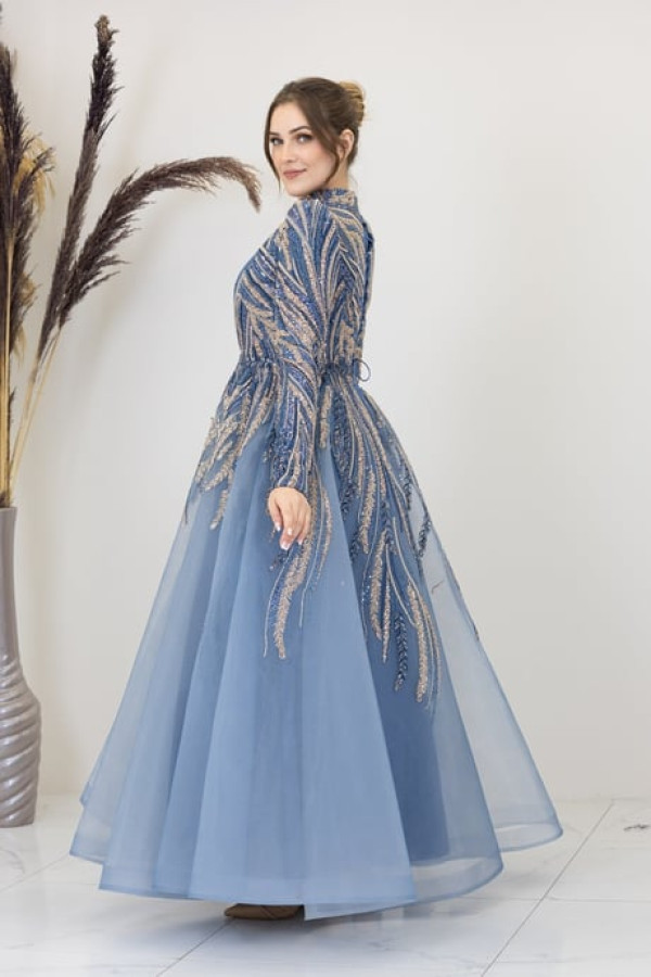 Kübra Tesettür Abiye İndigo