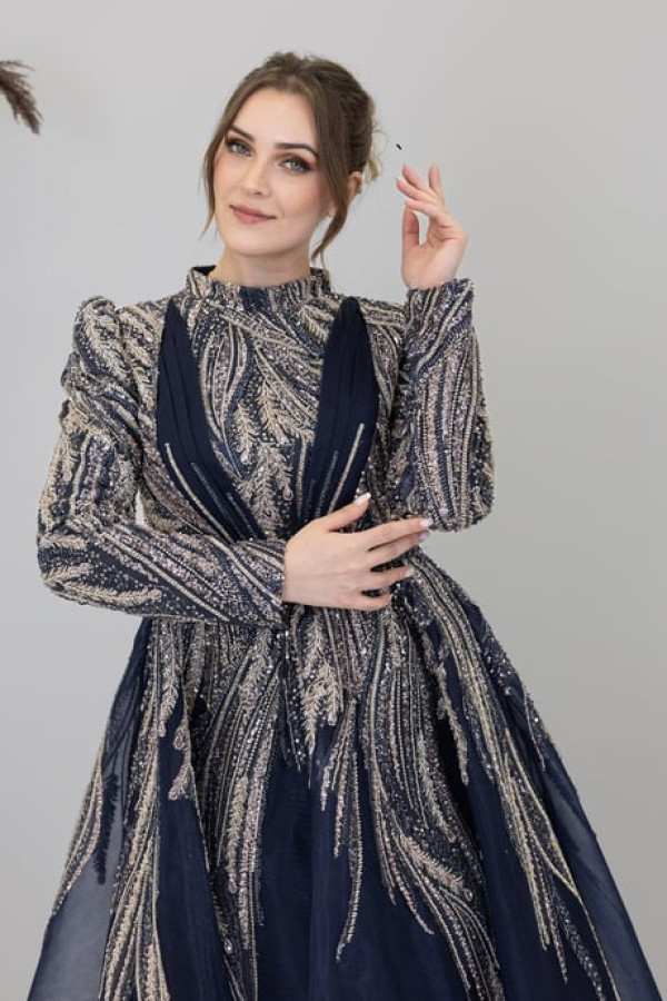 Kübra Tesettür Abiye Lacivert