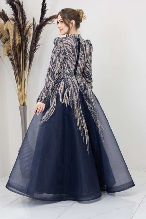 Kübra Tesettür Abiye Lacivert