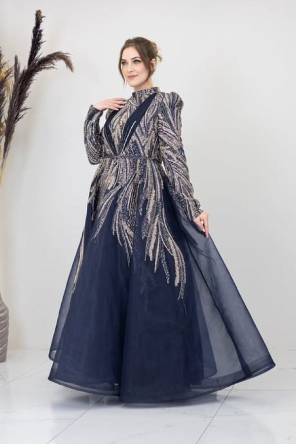 Kübra Tesettür Abiye Lacivert