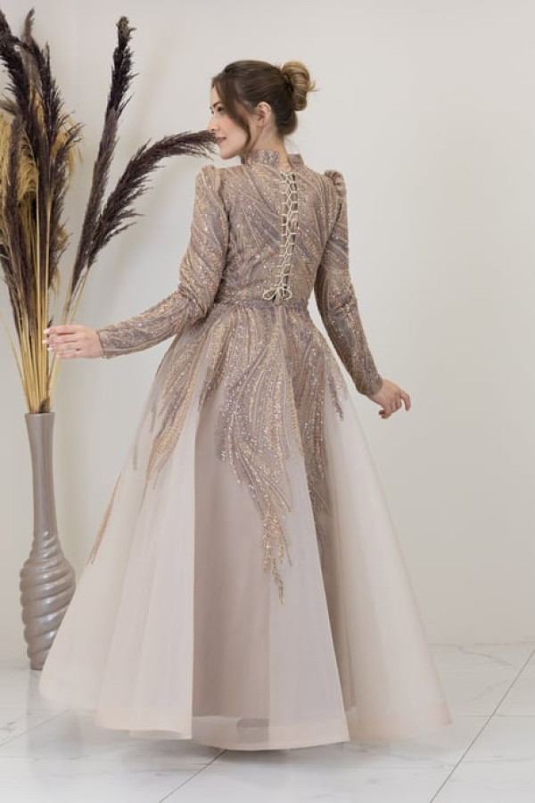 Kübra Tesettür Abiye Vizon