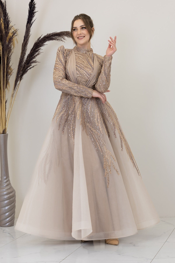 Kübra Tesettür Abiye Vizon