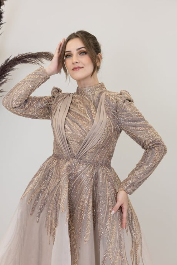 Kübra Tesettür Abiye Vizon